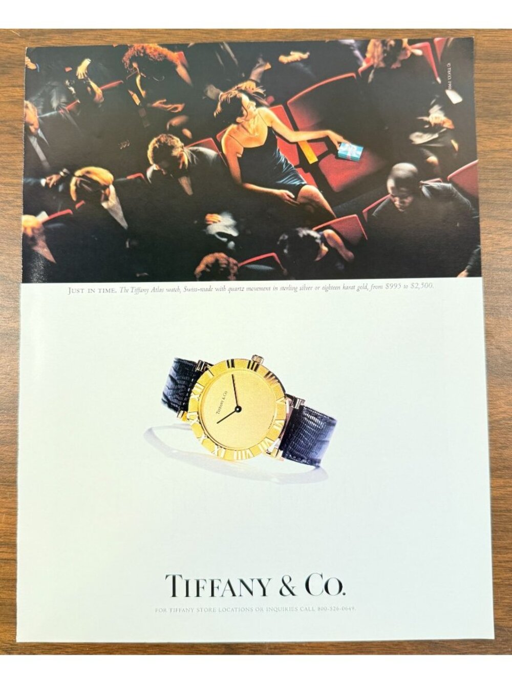 Vintage 1998 Tiffany & Co Atlas Watch Woman in Theater Magazine Advertisement Pr